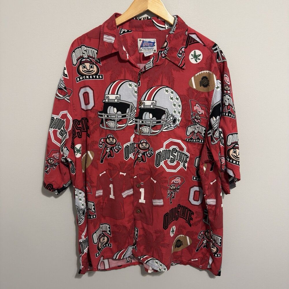 Reyn Spooner Ohio State Buckeyes Hawaiian Button Up Shirt Mens Size 2XL Vintage